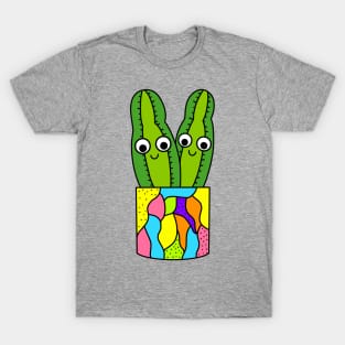 Cute Cactus Design #229: Cute Cacti In Colorful Abstract Pot T-Shirt